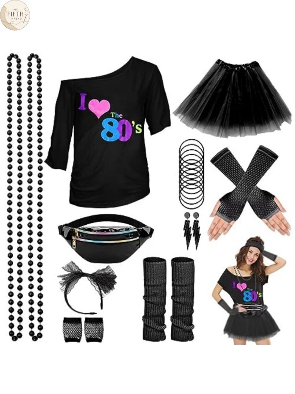 80s Outfit Costume Set T-Shirt Tutu Fanny Pack 24PCS